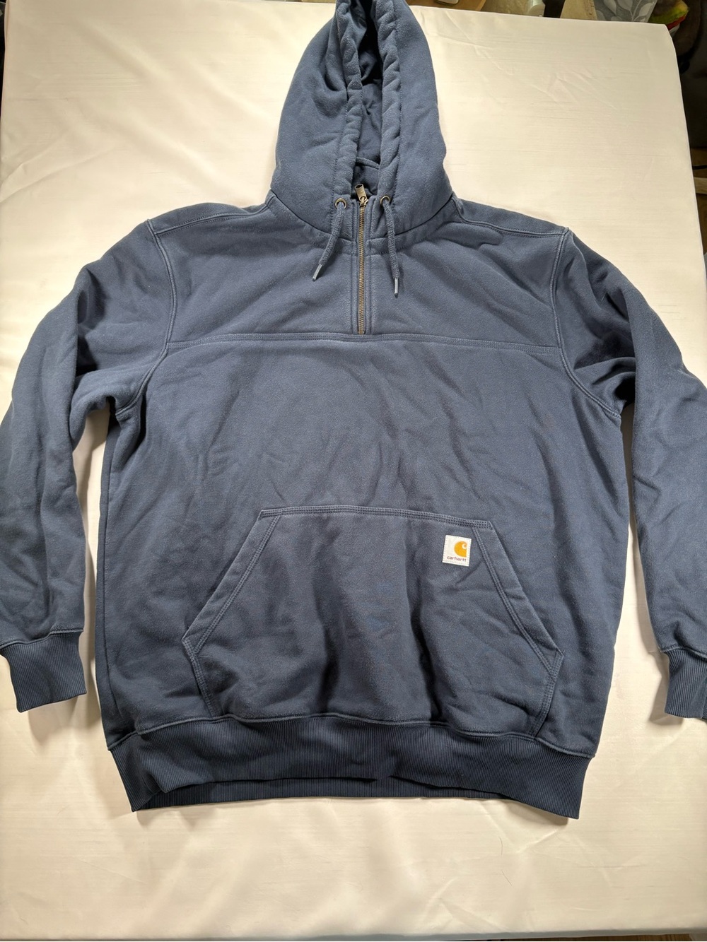 Carhartt Mens XL Rain Def.  Quarter Zip Hooded Sweatshirt Navy Blue Heavyweight